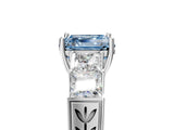 White gold Fancy Blue Asscher Cut Solitaire Princess Side Stone Engraved Band Prong Setting Ring_29