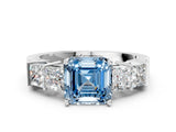 White gold Fancy Blue Asscher Cut Solitaire Princess Side Stone Engraved Band Prong Setting Ring_33