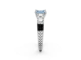 White gold Fancy Blue Asscher Cut Solitaire Princess Side Stone Engraved Band Prong Setting Ring_38