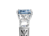 White gold Fancy Blue Asscher Cut Solitaire Princess Side Stone Engraved Band Prong Setting Ring_38