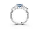 White gold Fancy Blue Asscher Cut Solitaire Princess Side Stone Engraved Band Prong Setting Ring_39