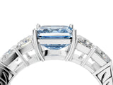 White gold Fancy Blue Asscher Cut Solitaire Princess Side Stone Engraved Band Prong Setting Ring_40