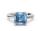 White gold Fancy Blue Asscher  Cut Solitaire Ring with Four-Prong Setting and Classic Band_17