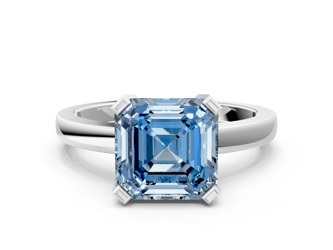 White gold Fancy Blue Asscher  Cut Solitaire Ring with Four-Prong Setting and Classic Band_22