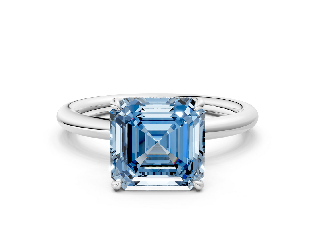 White gold Fancy Blue Asscher  Cut Solitaire Ring with Thin Band and Four-Prong Setting_17