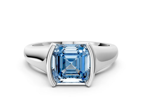 White gold Fancy Blue Asscher Cut Solitaire Tension Set Diamond Ring with Split Shank Band_12