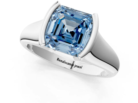 White gold Fancy Blue Asscher Cut Solitaire Tension Set Diamond Ring with Split Shank Band_13