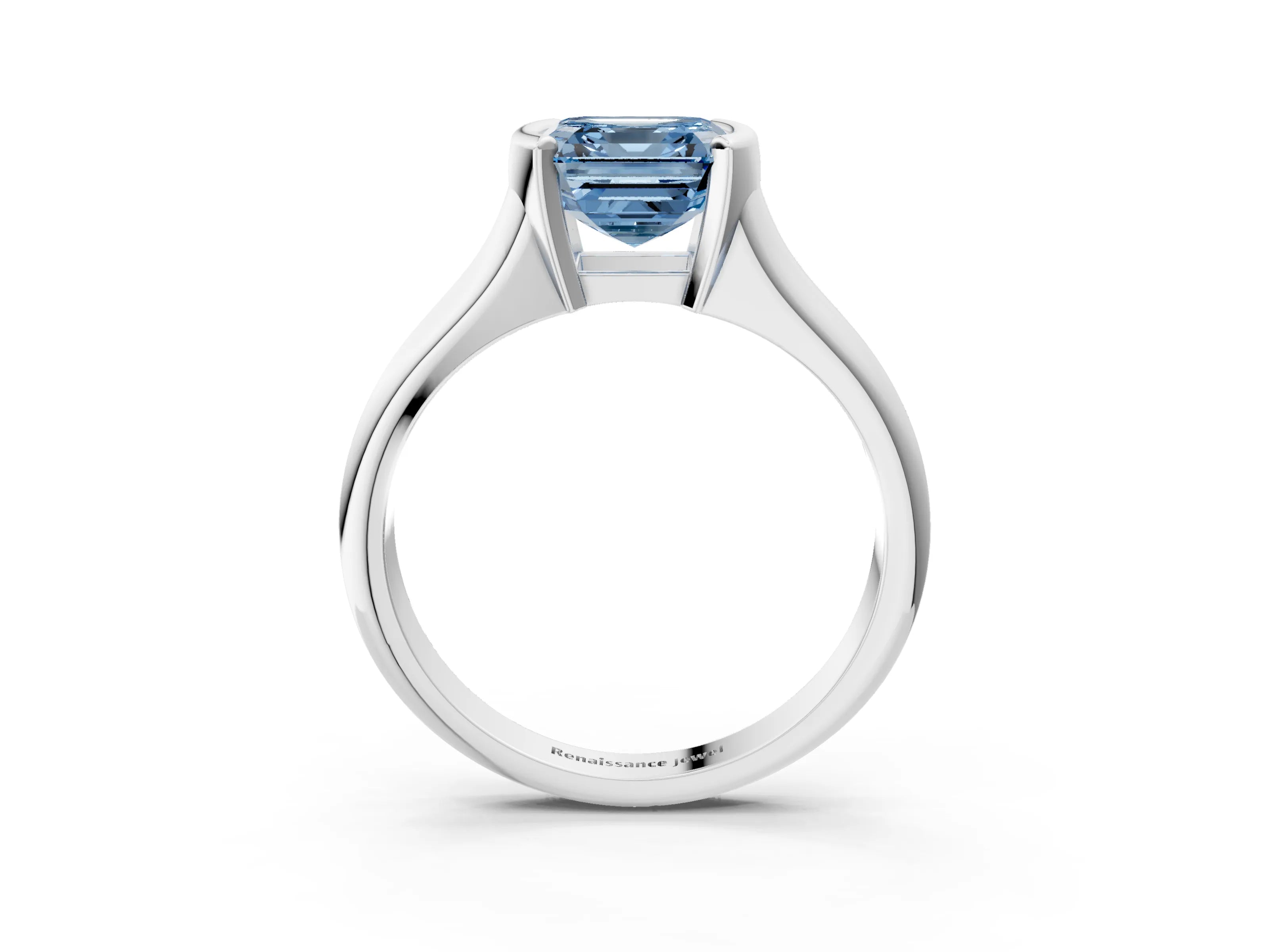 White gold Fancy Blue Asscher Cut Solitaire Tension Set Diamond Ring with Split Shank Band_15