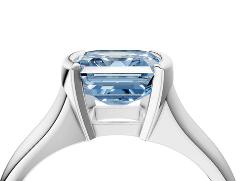White gold Fancy Blue Asscher Cut Solitaire Tension Set Diamond Ring with Split Shank Band_16