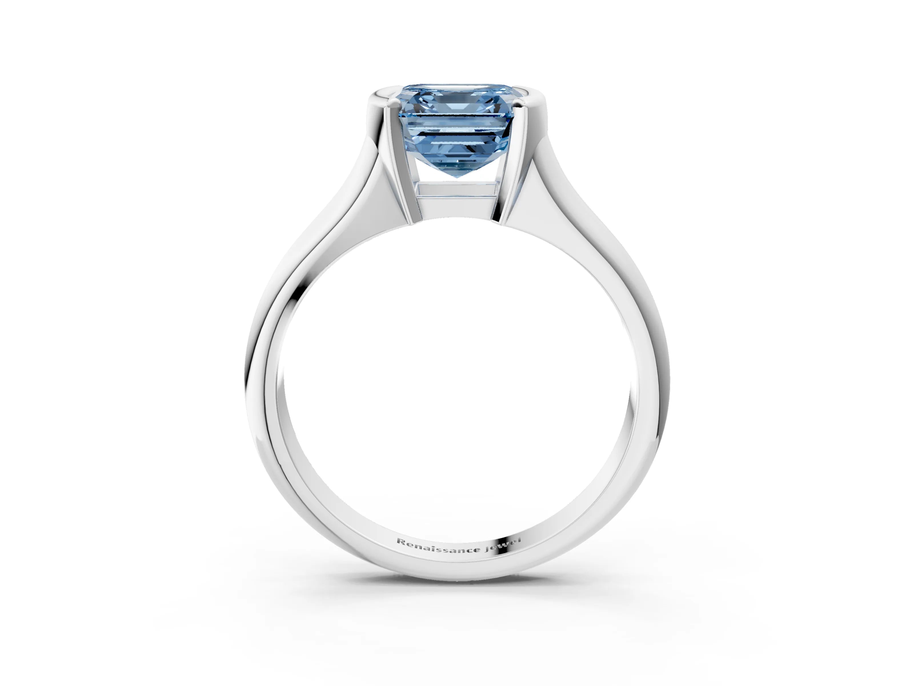 White gold Fancy Blue Asscher Cut Solitaire Tension Set Diamond Ring with Split Shank Band_3