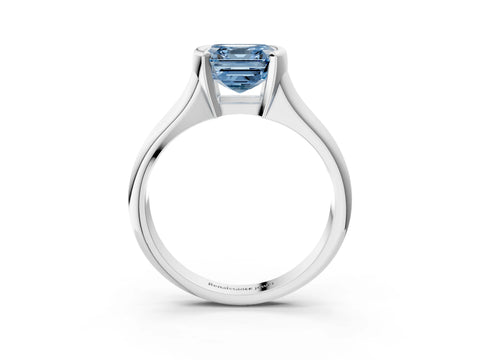 White gold Fancy Blue Asscher Cut Solitaire Tension Set Diamond Ring with Split Shank Band_3