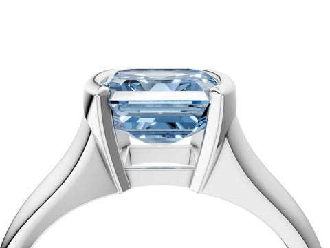 White gold Fancy Blue Asscher Cut Solitaire Tension Set Diamond Ring with Split Shank Band_4