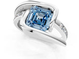 White gold Fancy Blue Asscher Cut Solitaire Tension-Set Diamond Split Shank Ring_1