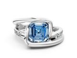 White gold Fancy Blue Asscher Cut Solitaire Tension-Set Diamond Split Shank Ring_6