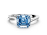 White gold Fancy Blue Asscher  Cut Solitaire Twist Band Ring with Four-Prong Setting_17