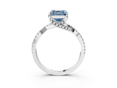 White gold Fancy Blue Asscher Cut Solitaire Twist Pave Diamond Engagement Ring with Prong Setting_4