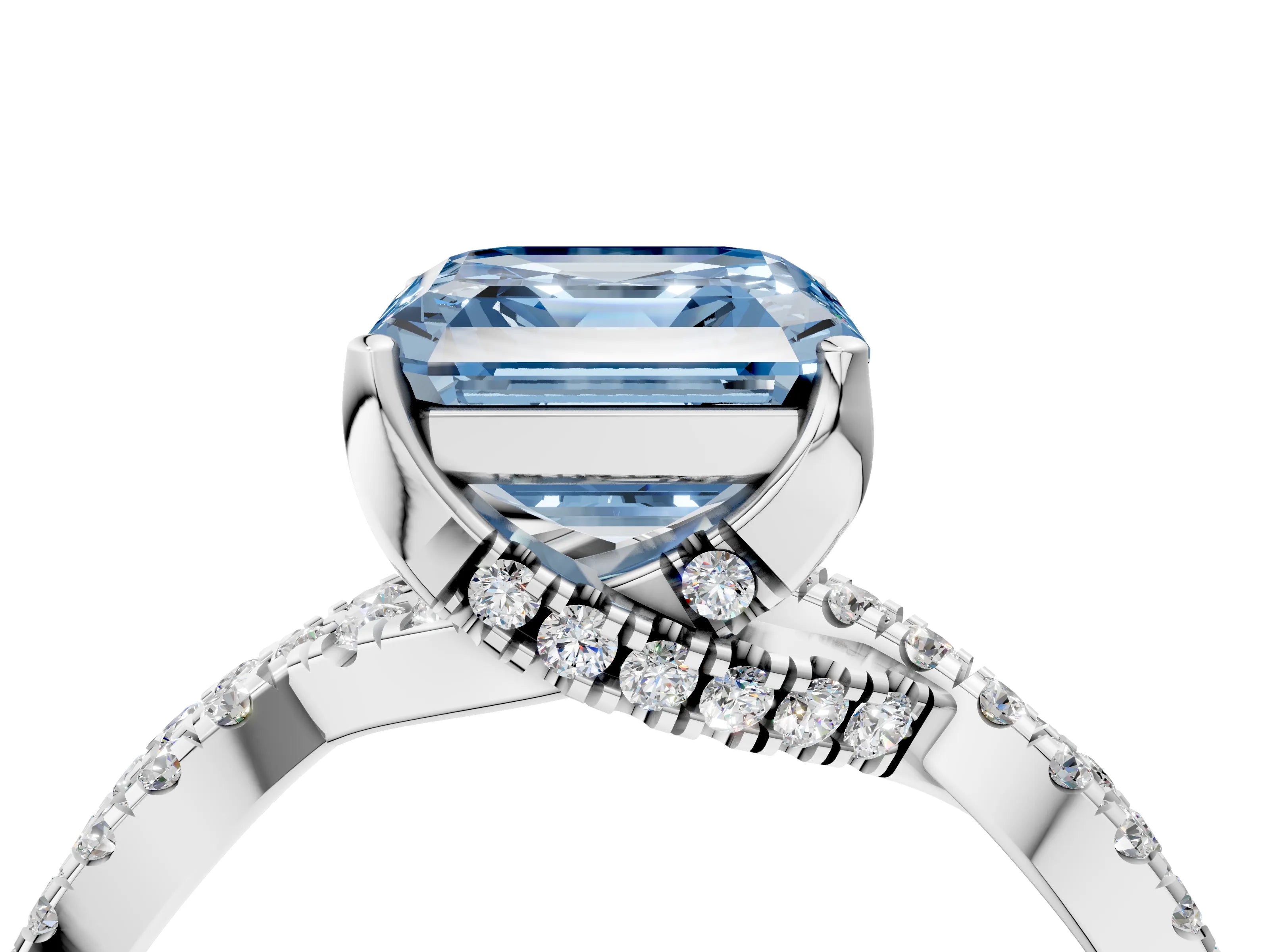 White gold Fancy Blue Asscher Cut Solitaire Twist Pave Diamond Engagement Ring with Prong Setting_4