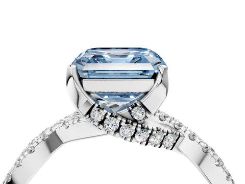 White gold Fancy Blue Asscher Cut Solitaire Twist Pave Diamond Engagement Ring with Prong Setting_4