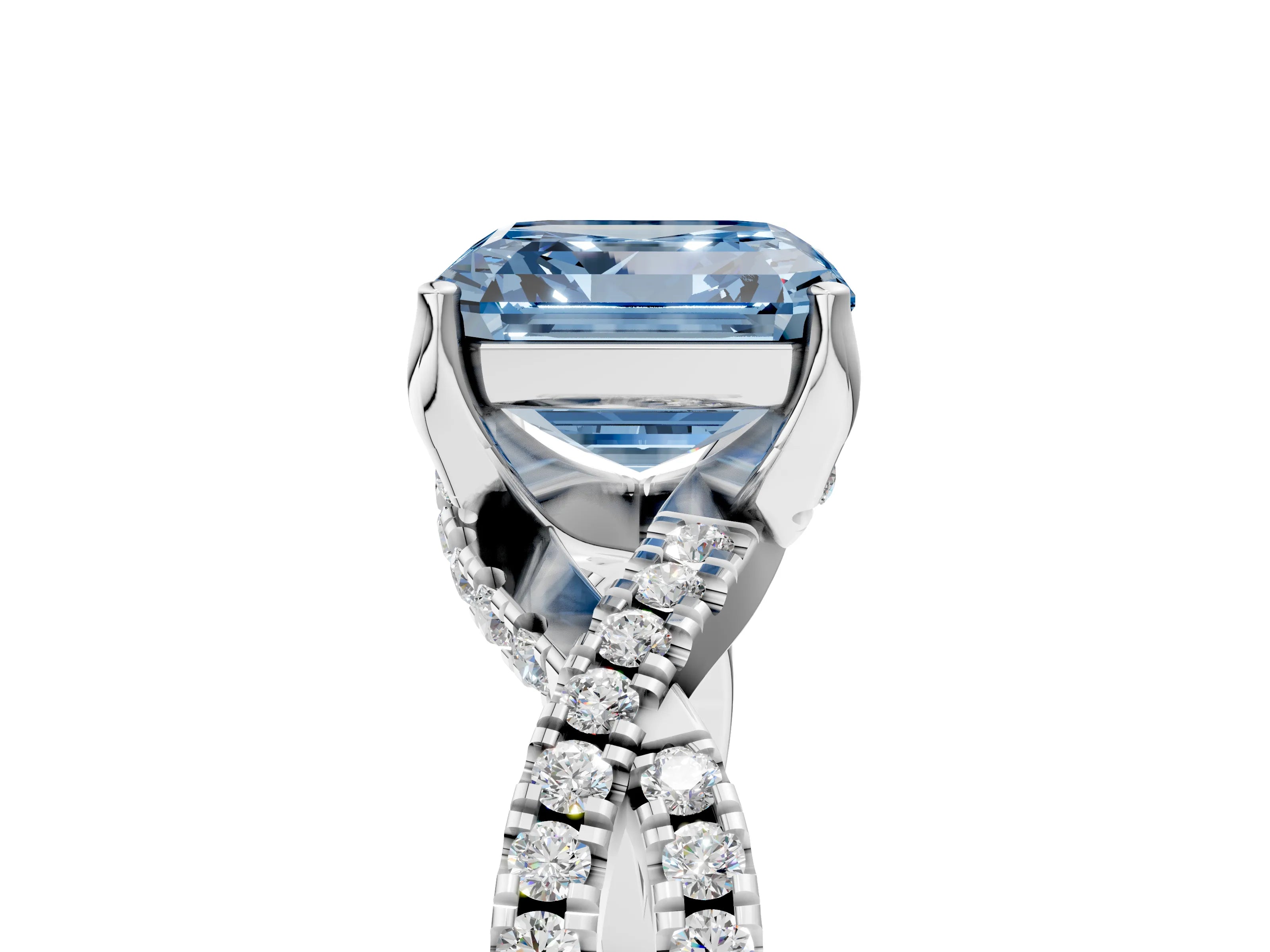 White gold Fancy Blue Asscher Cut Solitaire Twist Pave Diamond Engagement Ring with Prong Setting_5