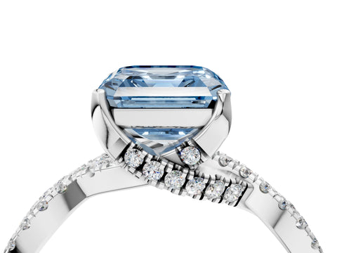 White gold Fancy Blue Asscher Cut Solitaire Twist Pave Diamond Engagement Ring with Prong Setting_5