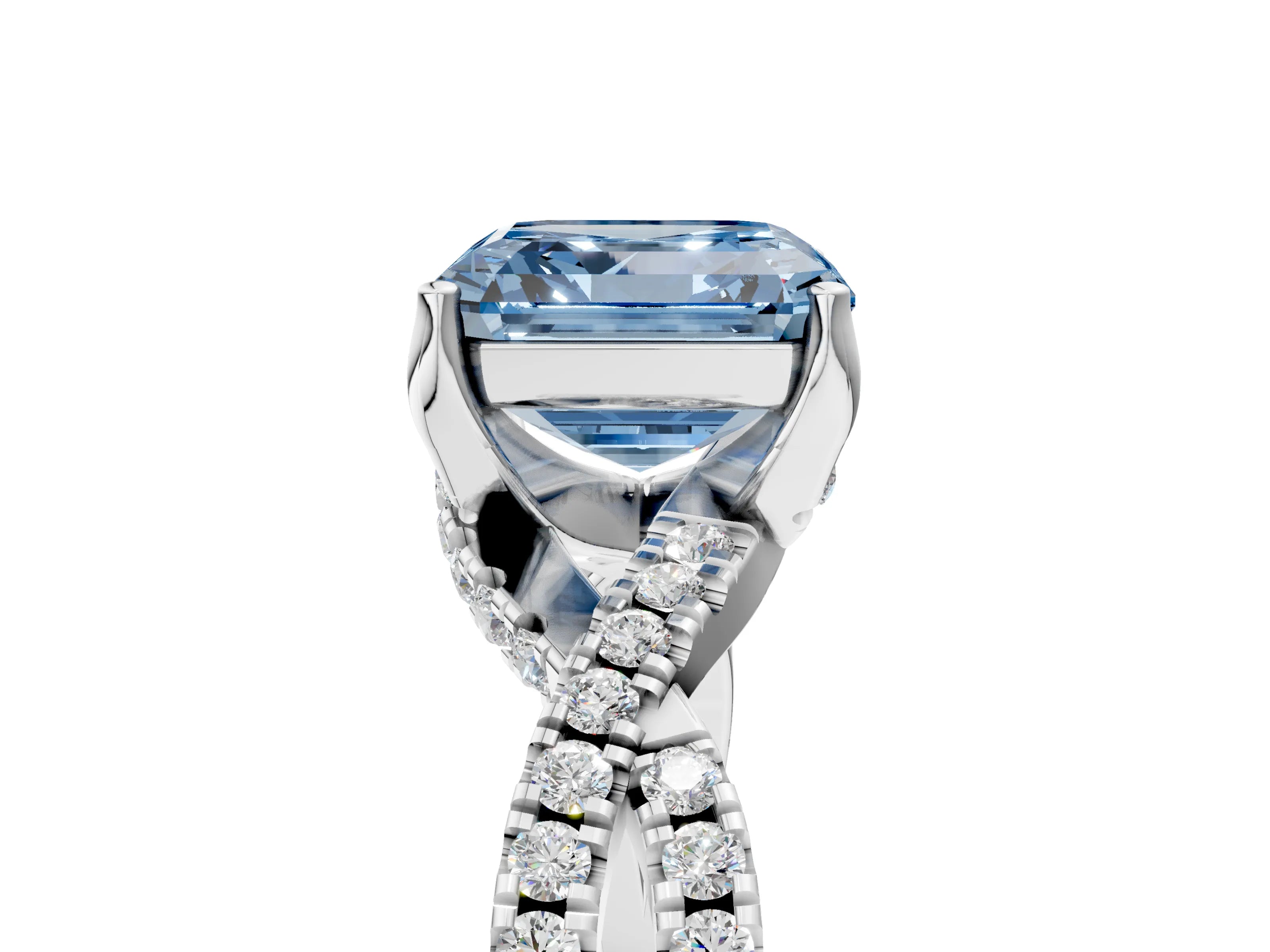 White gold Fancy Blue Asscher Cut Solitaire Twist Pave Diamond Engagement Ring with Prong Setting_6
