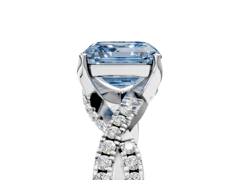 White gold Fancy Blue Asscher Cut Solitaire Twist Pave Diamond Engagement Ring with Prong Setting_6