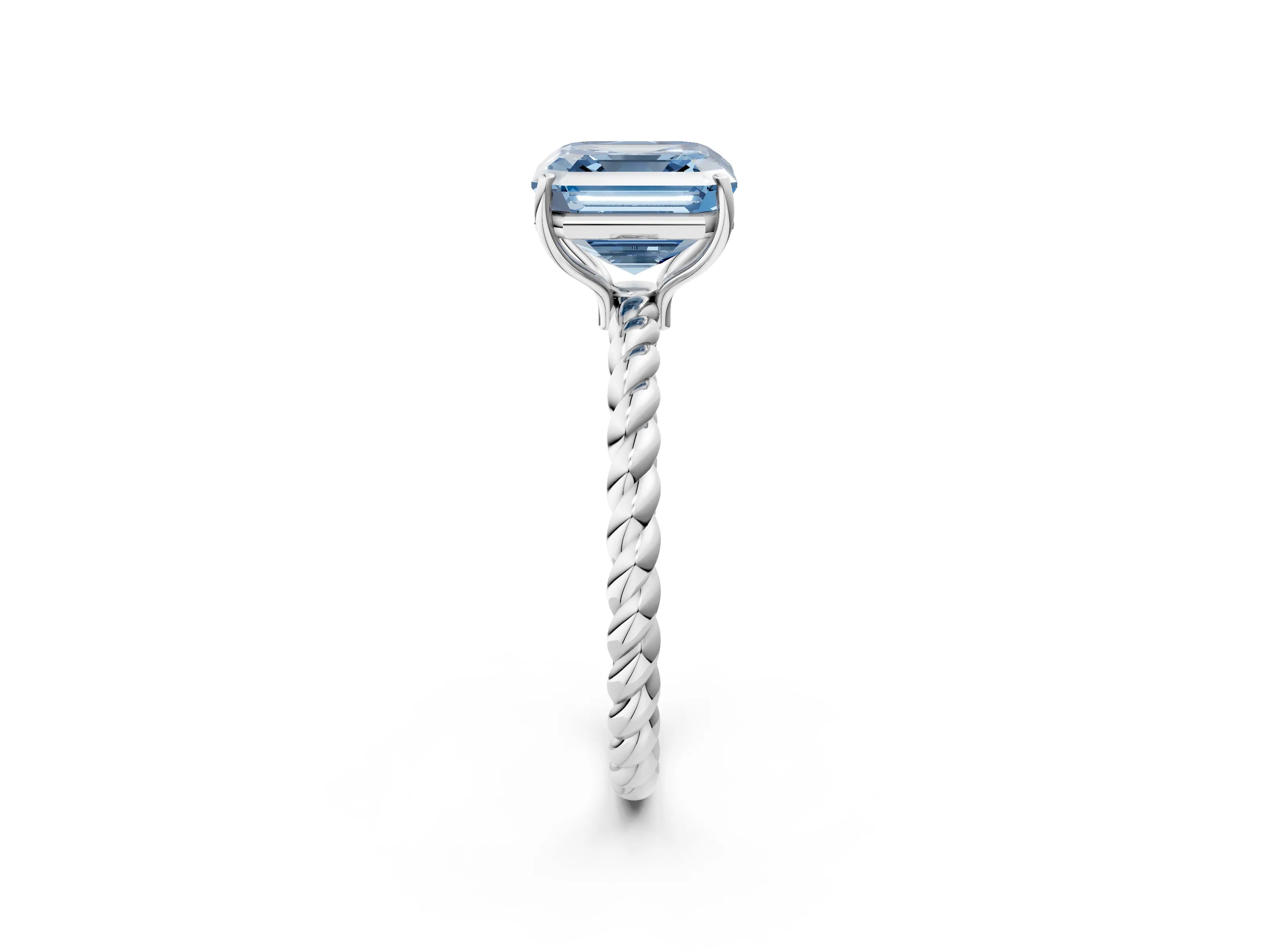 White gold Fancy Blue Asscher Cut Solitaire Twisted Band 4-Prong Ring_26