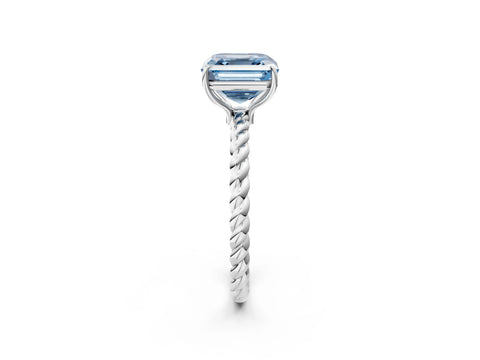 White gold Fancy Blue Asscher Cut Solitaire Twisted Band 4-Prong Ring_26