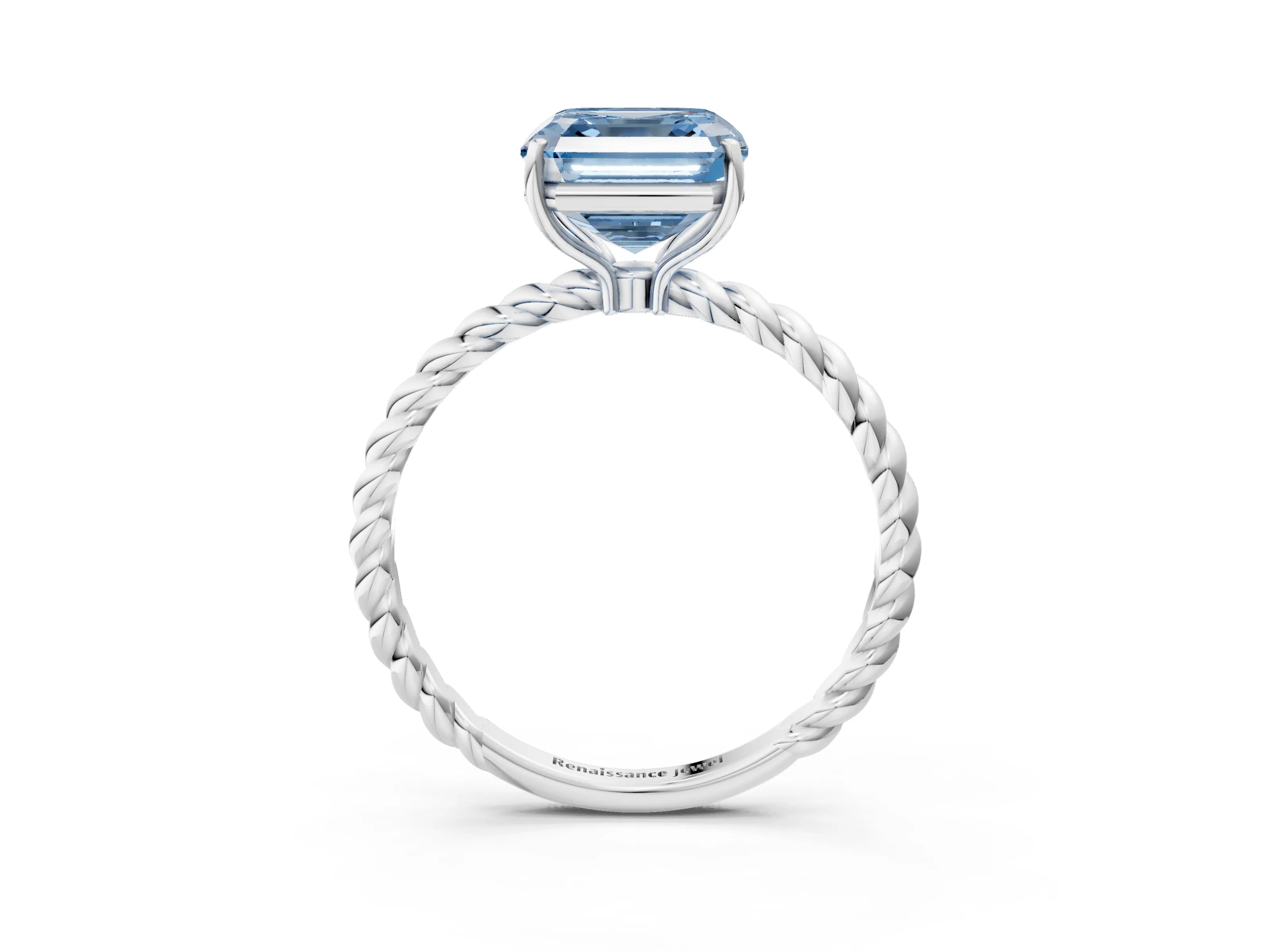 White gold Fancy Blue Asscher Cut Solitaire Twisted Band 4-Prong Ring_27