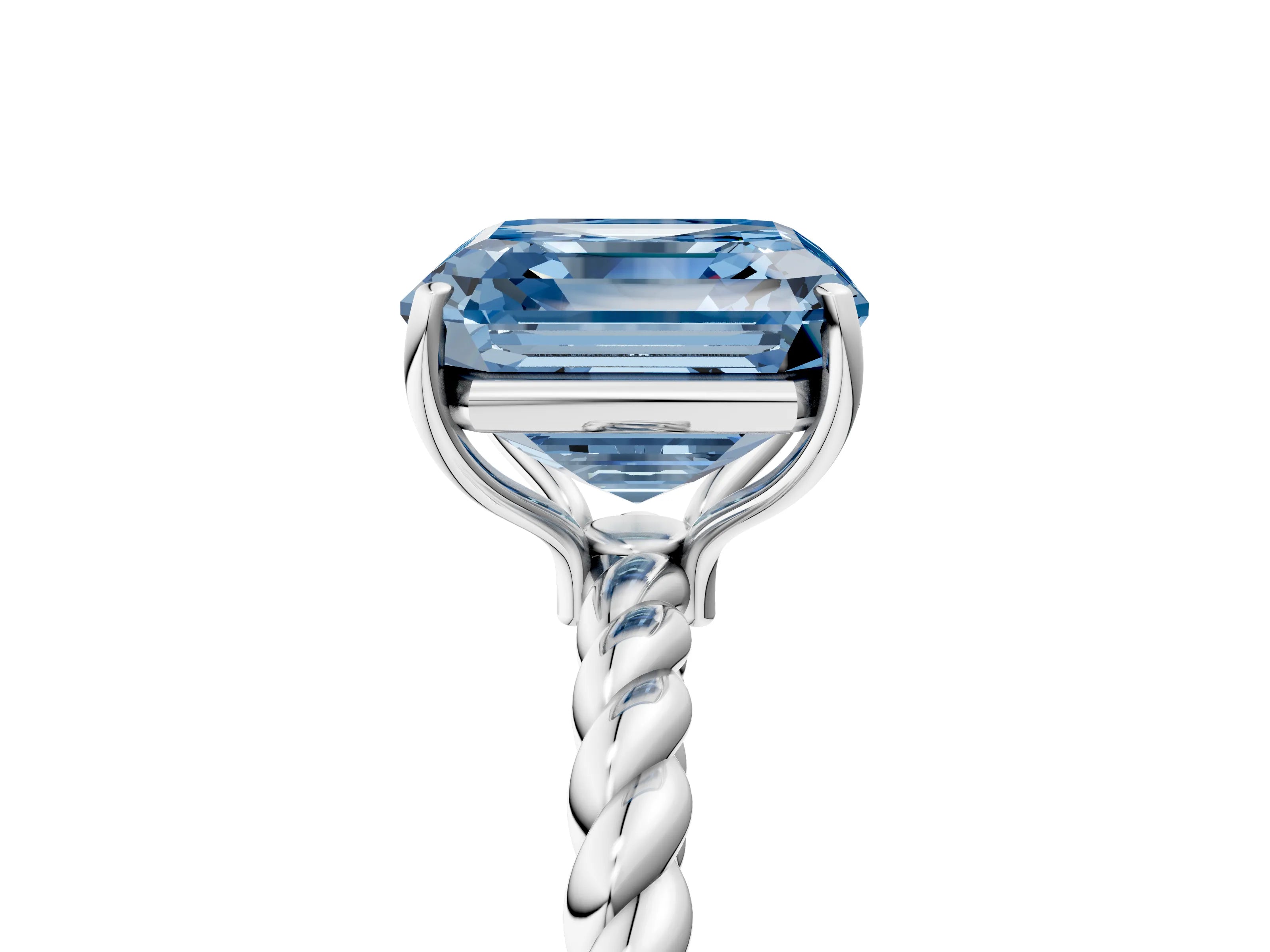 White gold Fancy Blue Asscher Cut Solitaire Twisted Band 4-Prong Ring_29