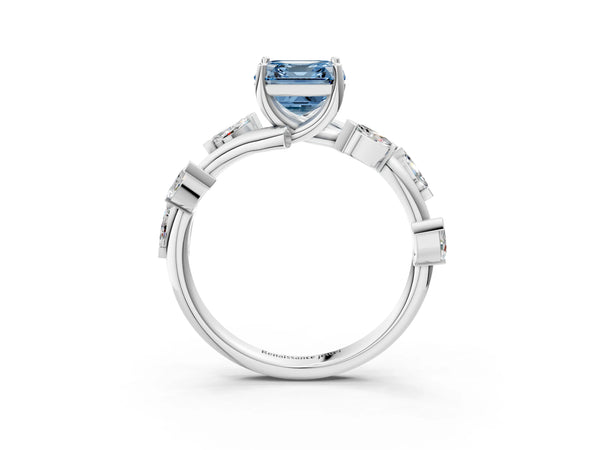Platinum Asscher Cut Marquise Accent Twisted Engagement Ring Setting for Fancy Blue Center