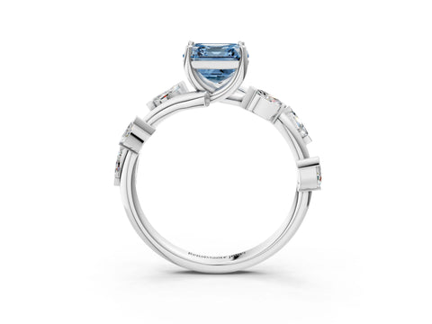 White gold Fancy Blue Asscher Cut Solitaire Twisted Band Marquise Accent Prong Setting Ring_3