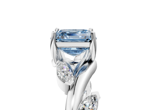 White gold Fancy Blue Asscher Cut Solitaire Twisted Band Marquise Accent Prong Setting Ring_5