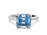 White gold Fancy Blue Asscher  Cut Solitaire Twisted Band with Four-Prong Setting_29