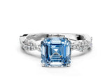 White gold Fancy Blue Asscher Cut Solitaire Twisted Pave Band with Four-Prong Setting_15