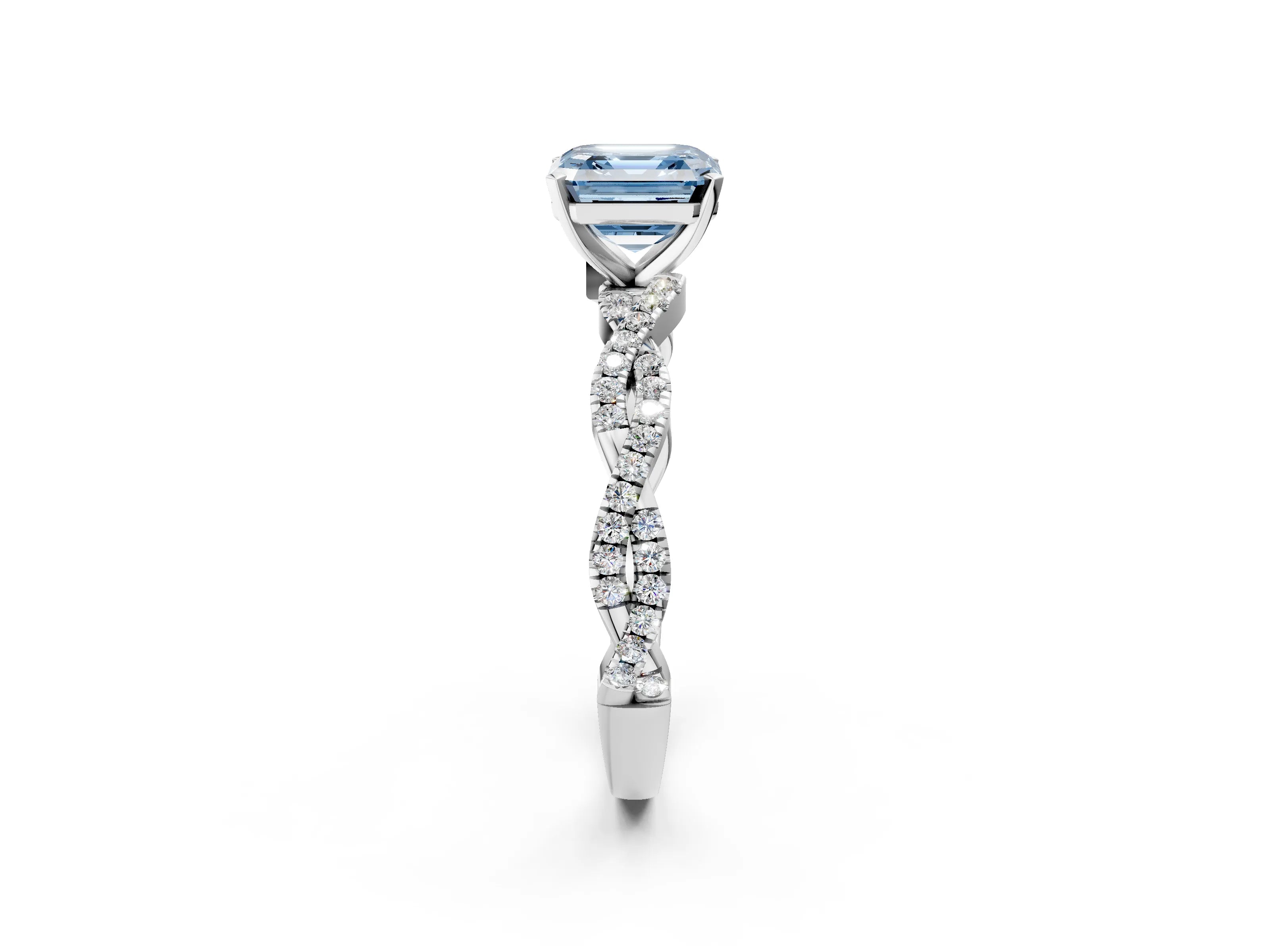 White gold Fancy Blue Asscher Cut Solitaire Twisted Pave Band with Four-Prong Setting_17