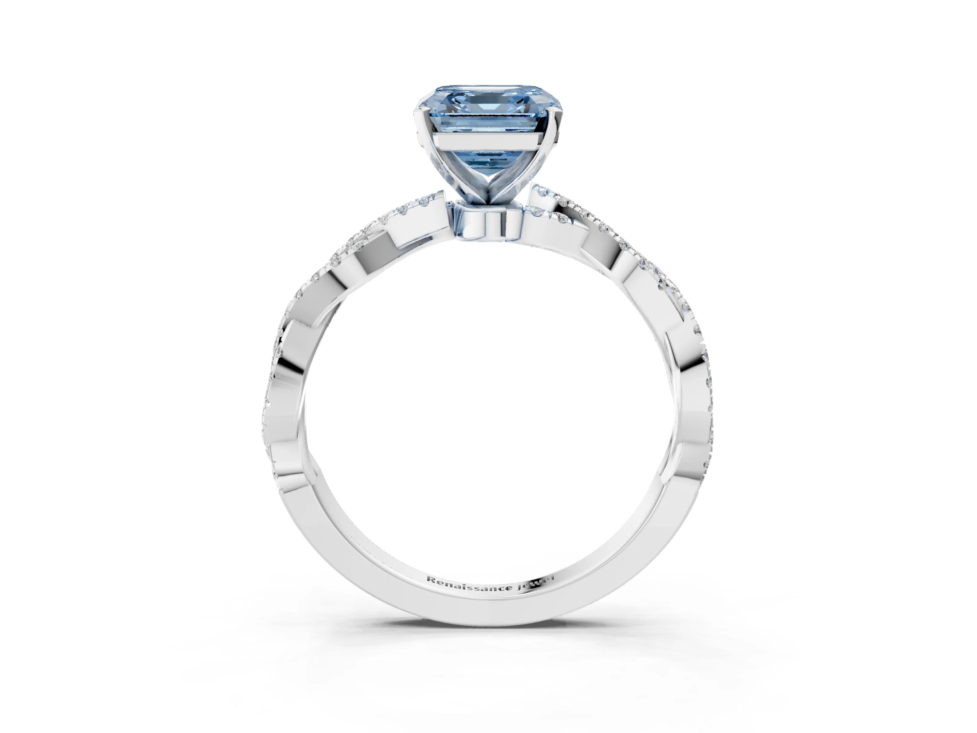 White gold Fancy Blue Asscher Cut Solitaire Twisted Pave Band with Four-Prong Setting_18