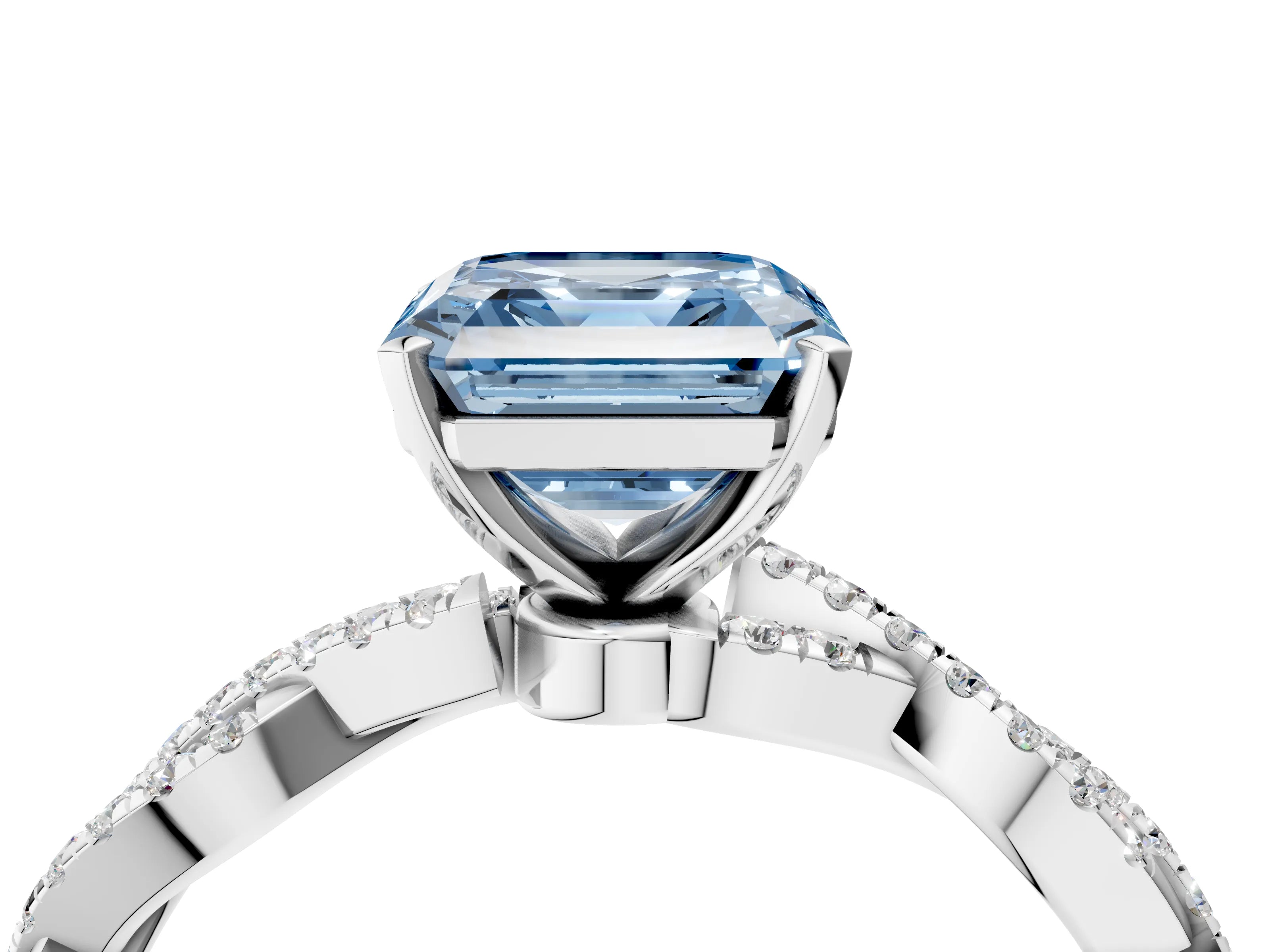White gold Fancy Blue Asscher Cut Solitaire Twisted Pave Band with Four-Prong Setting_19
