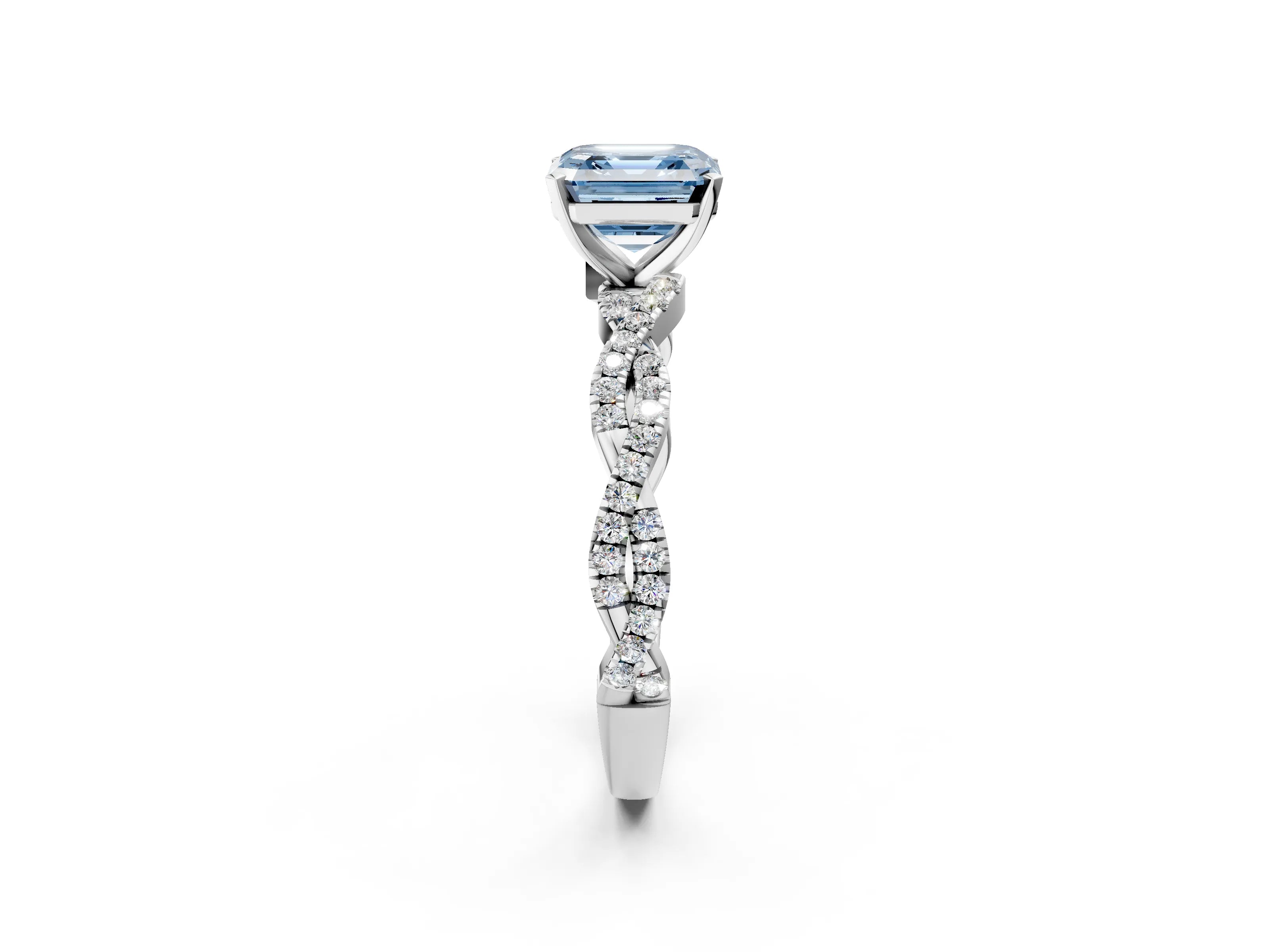 White gold Fancy Blue Asscher Cut Solitaire Twisted Pave Band with Four-Prong Setting_5