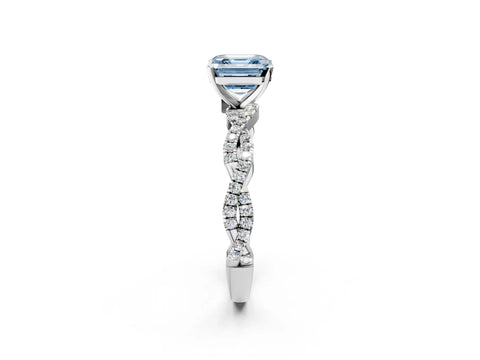 White gold Fancy Blue Asscher Cut Solitaire Twisted Pave Band with Four-Prong Setting_5