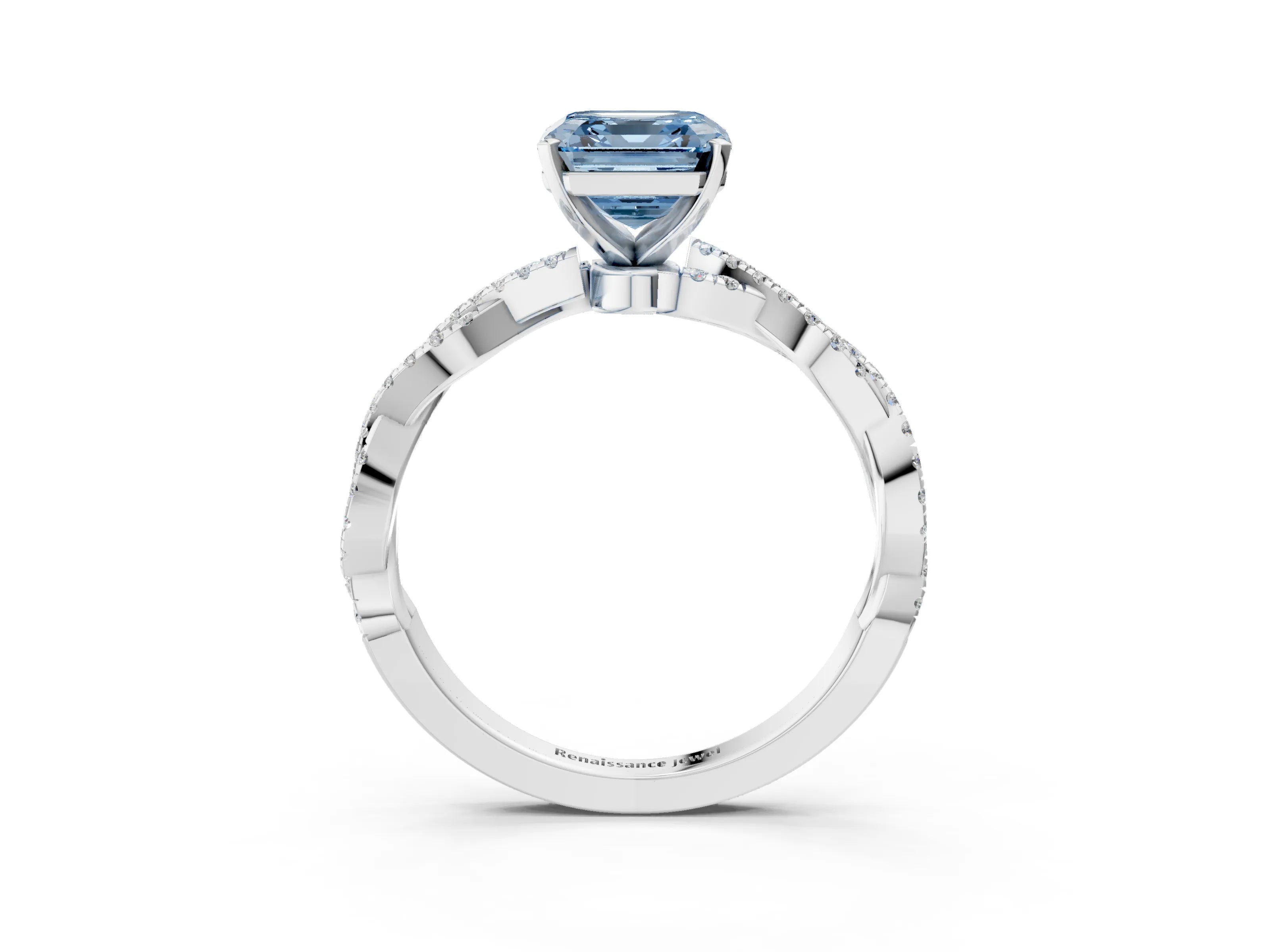 White gold Fancy Blue Asscher Cut Solitaire Twisted Pave Band with Four-Prong Setting_6