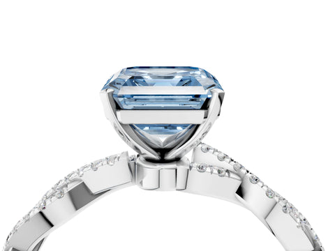 White gold Fancy Blue Asscher Cut Solitaire Twisted Pave Band with Four-Prong Setting_7