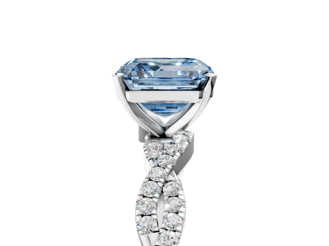 White gold Fancy Blue Asscher Cut Solitaire Twisted Pave Band with Four-Prong Setting_8