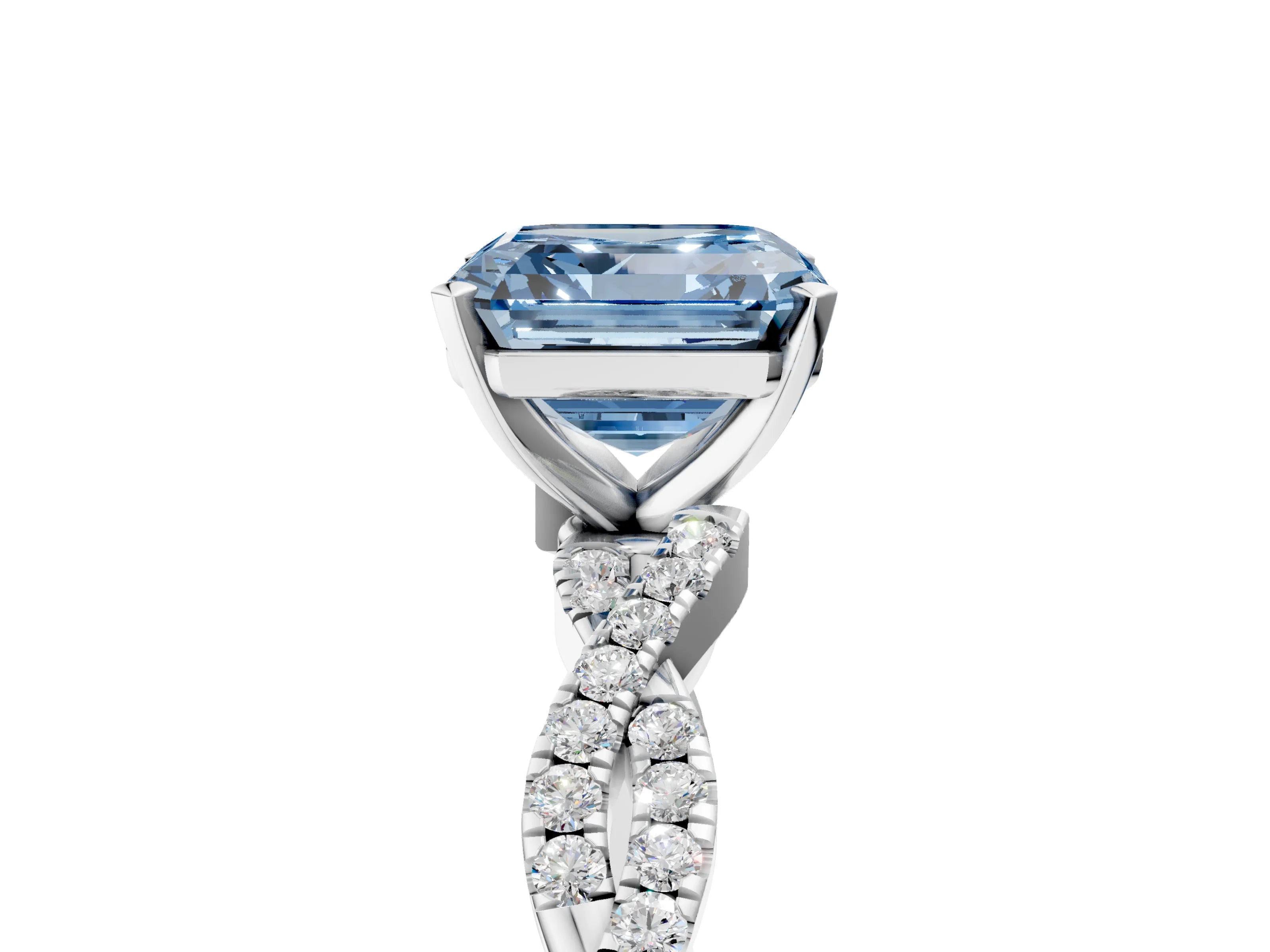White gold Fancy Blue Asscher Cut Solitaire Twisted Pave Band with Four-Prong Setting_8