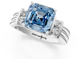 White gold Fancy Blue Asscher  Cut Three-Stone Channel Set Ring with Bar Prongs_1