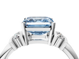 White gold Fancy Blue Asscher  Cut Three-Stone Channel Set Ring with Bar Prongs_4