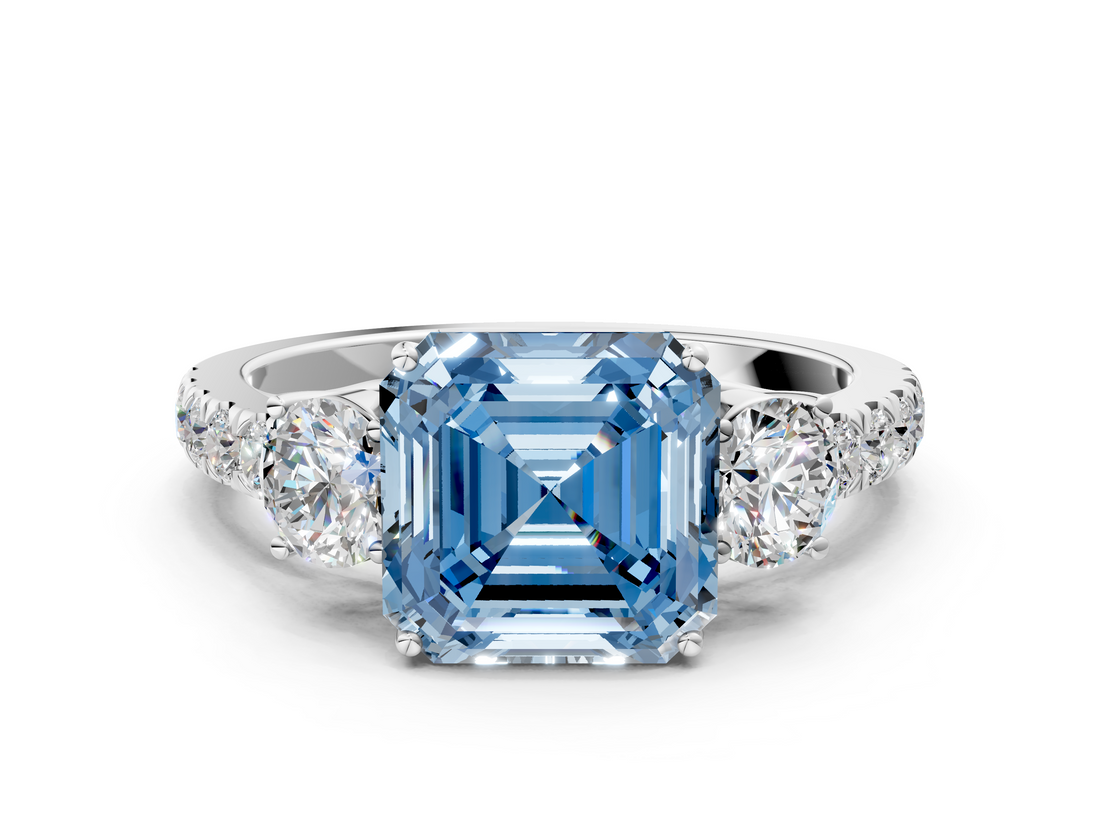 White gold Fancy Blue Asscher  Cut Three-Stone Diamond Pave Band with Prong Setting_52