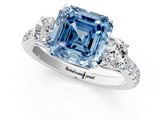 White gold Fancy Blue Asscher  Cut Three-Stone Diamond Pave Band with Prong Setting_53