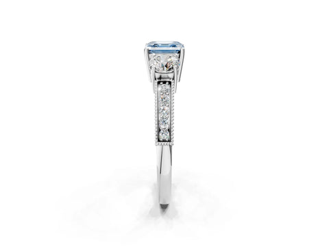 White gold Fancy Blue Asscher Cut Three-Stone Diamond Ring with Pavé Band and Four-Prong Setting_14