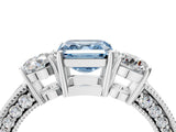 White gold Fancy Blue Asscher Cut Three-Stone Diamond Ring with Pavé Band and Four-Prong Setting_16